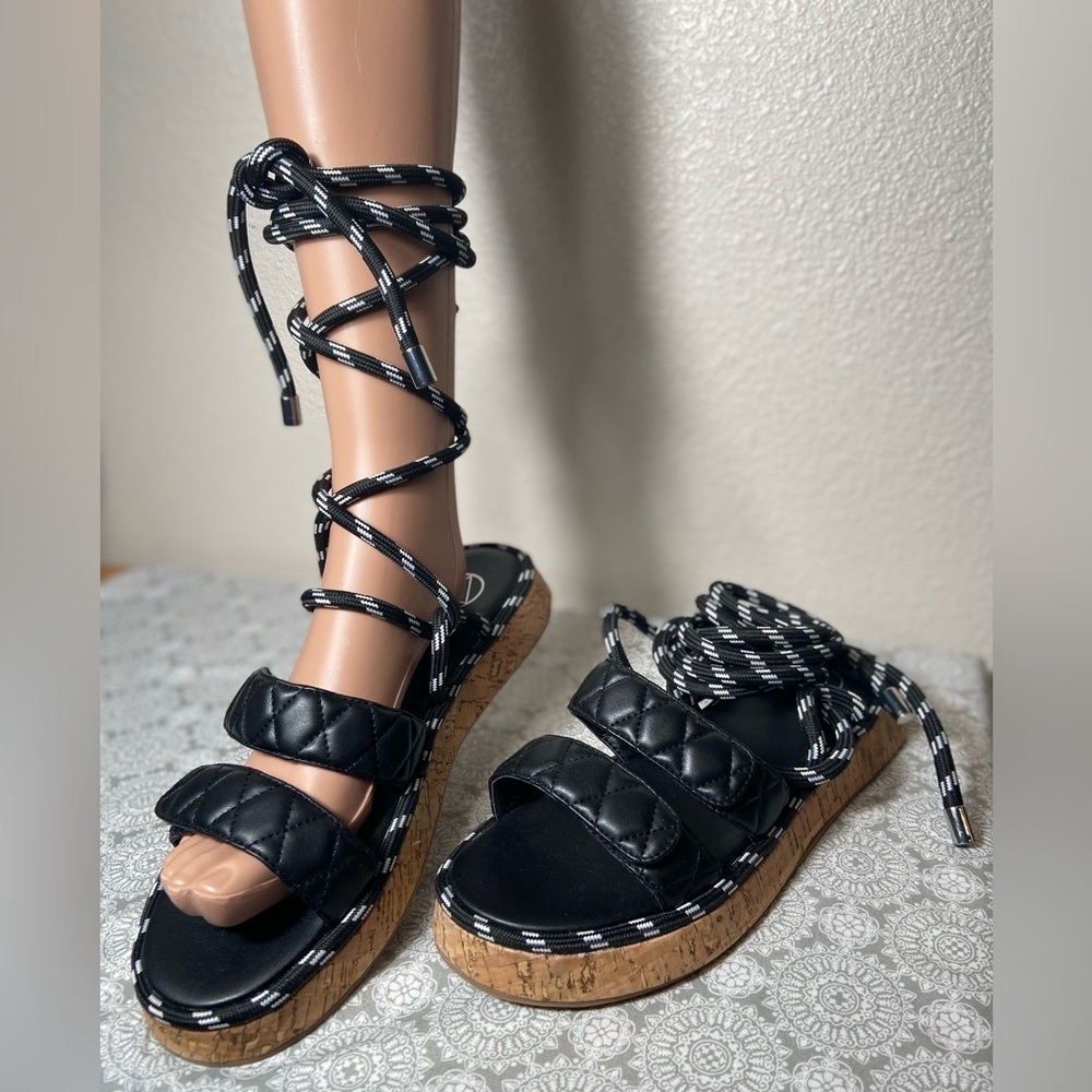 Missguided~NIB~Quilted Toe Straps~Cork Wedge~Rope Tie~Gladiator Sandal~Size 10